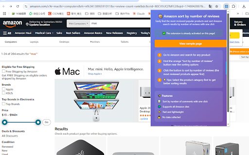 Amazon sort by number of reviews from Chrome web store to be run with OffiDocs Chromium online Amazon sort by number of reviews from Chrome web store to be run with OffiDocs Chromium online