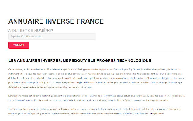 Annuaire inversé :A QUI EST CE NUMÉRO? from Chrome web store to be run with OffiDocs Chromium online Annuaire inversé :A QUI EST CE NUMÉRO? from Chrome web store to be run with OffiDocs Chromium online