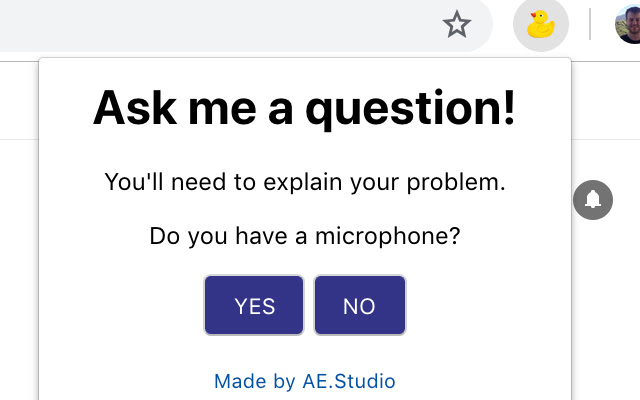 Ask a question Rubber Duck from Chrome web store to be run with OffiDocs Chromium online Ask a question Rubber Duck from Chrome web store to be run with OffiDocs Chromium online