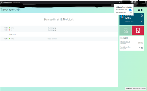 AskDante: Total work time calculator from Chrome web store to be run with OffiDocs Chromium online AskDante: Total work time calculator from Chrome web store to be run with OffiDocs Chromium online