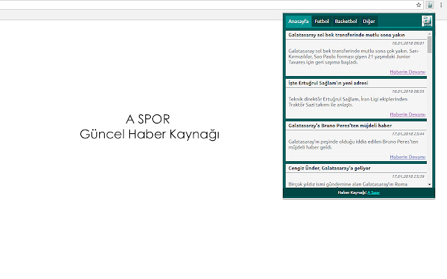 A Spor Haberleri from Chrome web store to be run with OffiDocs Chromium online A Spor Haberleri from Chrome web store to be run with OffiDocs Chromium online