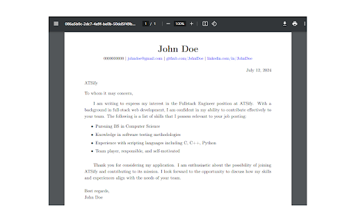 Atsify Cover Letter Writer from Chrome web store to be run with OffiDocs Chromium online Atsify Cover Letter Writer from Chrome web store to be run with OffiDocs Chromium online