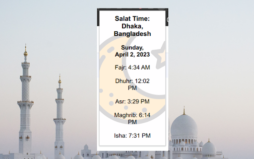Bangladesh Salat Time from Chrome web store to be run with OffiDocs Chromium online Bangladesh Salat Time from Chrome web store to be run with OffiDocs Chromium online