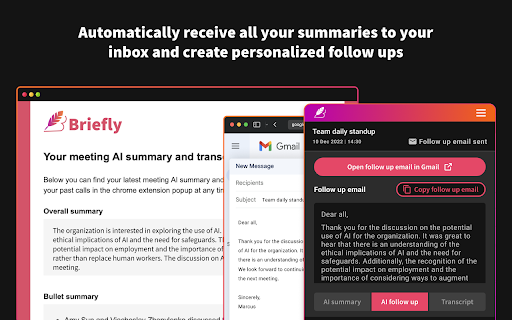 Briefly: AI meeting summary email follow up from Chrome web store to be run with OffiDocs Chromium online Briefly: AI meeting summary email follow up from Chrome web store to be run with OffiDocs Chromium online