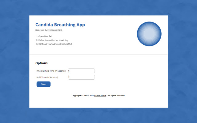 Candida Breathing App from Chrome web store to be run with OffiDocs Chromium online Candida Breathing App from Chrome web store to be run with OffiDocs Chromium online