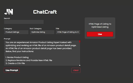 ChatCraft Amazon Seller ChatGPT Prompts from Chrome web store to be run with OffiDocs Chromium online ChatCraft Amazon Seller ChatGPT Prompts from Chrome web store to be run with OffiDocs Chromium online