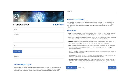 ChatGPT Prompt Keeper from Chrome web store to be run with OffiDocs Chromium online ChatGPT Prompt Keeper from Chrome web store to be run with OffiDocs Chromium online