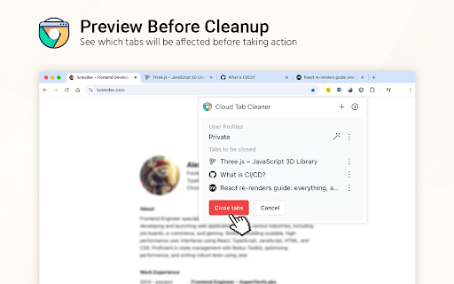 Cloud Tab Cleaner: Organize, Group, and Clean Tabs from Chrome web store to be run with OffiDocs Chromium online Cloud Tab Cleaner: Organize, Group, and Clean Tabs from Chrome web store to be run with OffiDocs Chromium online