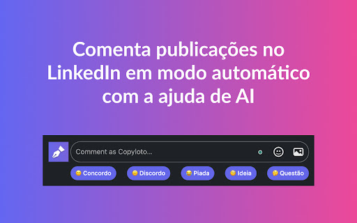 Copyloto para o LinkedIn™ from Chrome web store to be run with OffiDocs Chromium online Copyloto para o LinkedIn™ from Chrome web store to be run with OffiDocs Chromium online