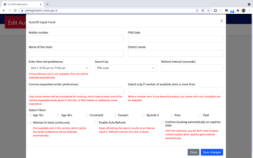 Cowin Booking from Chrome web store to be run with OffiDocs Chromium online Cowin Booking from Chrome web store to be run with OffiDocs Chromium online
