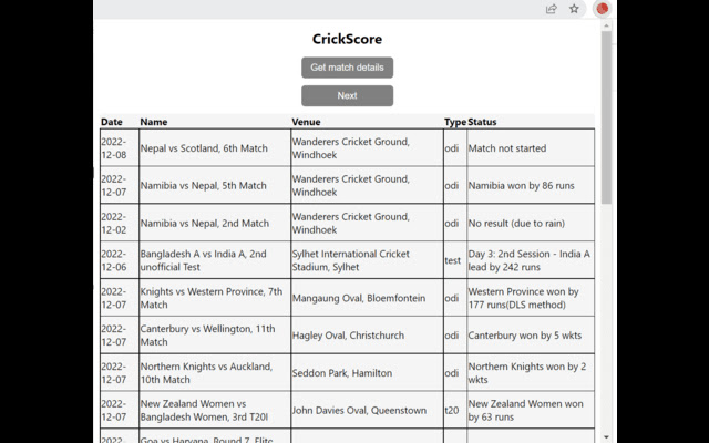 CrickScore from Chrome web store to be run with OffiDocs Chromium online CrickScore from Chrome web store to be run with OffiDocs Chromium online