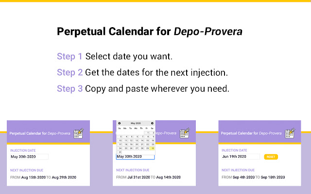 Depo Provera Perpetual Calendar Calculator from Chrome web store to be run with OffiDocs Chromium online Depo Provera Perpetual Calendar Calculator from Chrome web store to be run with OffiDocs Chromium online