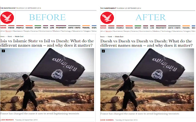 Dishonor Daesh (ISIS to Daesh) from Chrome web store to be run with OffiDocs Chromium online Dishonor Daesh (ISIS to Daesh) from Chrome web store to be run with OffiDocs Chromium online