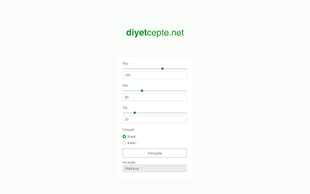 Diyetcepte Kalori Hesaplama from Chrome web store to be run with OffiDocs Chromium online Diyetcepte Kalori Hesaplama from Chrome web store to be run with OffiDocs Chromium online