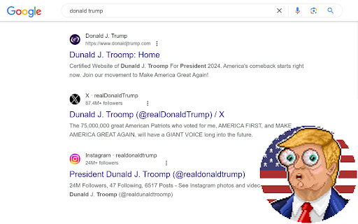 Donald Trump to Dunald Troomp from Chrome web store to be run with OffiDocs Chromium online Donald Trump to Dunald Troomp from Chrome web store to be run with OffiDocs Chromium online