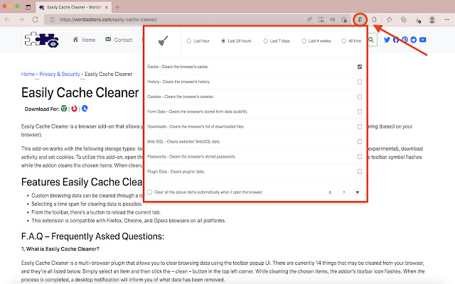 Easily Cache Cleaner from Chrome web store to be run with OffiDocs Chromium online Easily Cache Cleaner from Chrome web store to be run with OffiDocs Chromium online