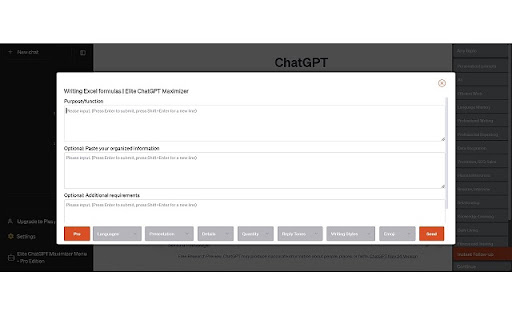 Elite ChatGPT Maximizer Boost Your Efficiency from Chrome web store to be run with OffiDocs Chromium online Elite ChatGPT Maximizer Boost Your Efficiency from Chrome web store to be run with OffiDocs Chromium online