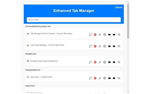 Enhanced Tab Manager from Chrome web store to be run with OffiDocs Chromium online Enhanced Tab Manager from Chrome web store to be run with OffiDocs Chromium online