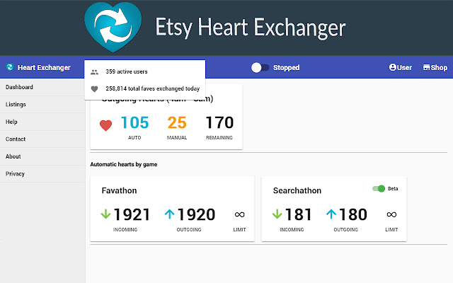 Etsy Heart Exchanger from Chrome web store to be run with OffiDocs Chromium online Etsy Heart Exchanger from Chrome web store to be run with OffiDocs Chromium online