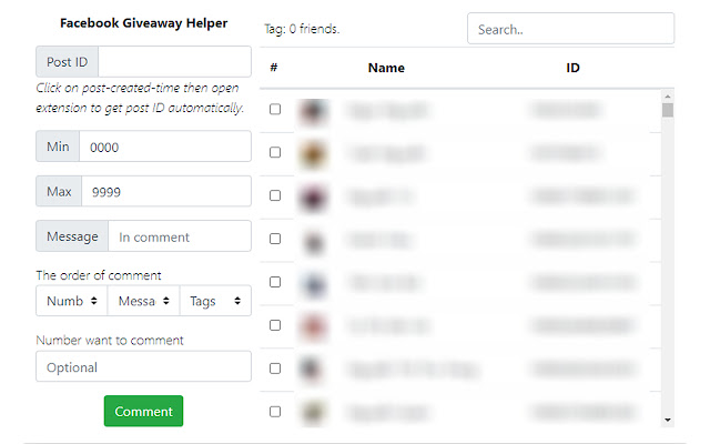Facebook Giveaway Helper from Chrome web store to be run with OffiDocs Chromium online Facebook Giveaway Helper from Chrome web store to be run with OffiDocs Chromium online