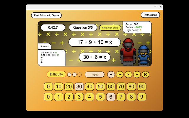 Fast Arithmetic Game from Chrome web store to be run with OffiDocs Chromium online Fast Arithmetic Game from Chrome web store to be run with OffiDocs Chromium online