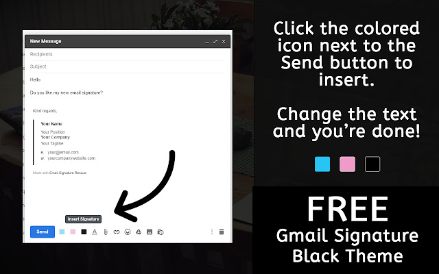 Free Gmail Signature Black from Chrome web store to be run with OffiDocs Chromium online Free Gmail Signature Black from Chrome web store to be run with OffiDocs Chromium online