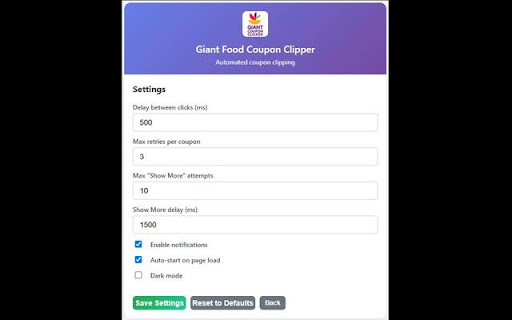 Giant Stop Shop Coupon Clicker from Chrome web store to be run with OffiDocs Chromium online Giant Stop Shop Coupon Clicker from Chrome web store to be run with OffiDocs Chromium online
