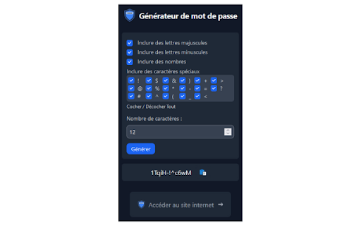 Générateur de mot de passe from Chrome web store to be run with OffiDocs Chromium online Générateur de mot de passe from Chrome web store to be run with OffiDocs Chromium online