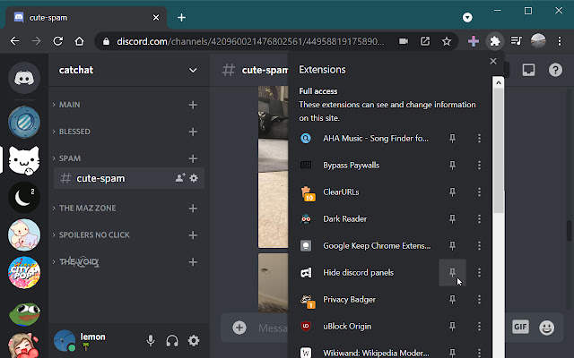 Hide Discord Panels from Chrome web store to be run with OffiDocs Chromium online Hide Discord Panels from Chrome web store to be run with OffiDocs Chromium online