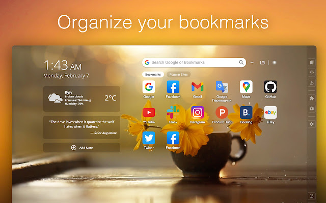 Homey: Productive and cozy start page from Chrome web store to be run with OffiDocs Chromium online Homey: Productive and cozy start page from Chrome web store to be run with OffiDocs Chromium online