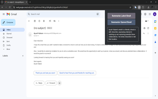 InboxGist Summarize any email with one click. from Chrome web store to be run with OffiDocs Chromium online InboxGist Summarize any email with one click. from Chrome web store to be run with OffiDocs Chromium online
