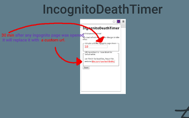 IncognitoDeathTimer from Chrome web store to be run with OffiDocs Chromium online IncognitoDeathTimer from Chrome web store to be run with OffiDocs Chromium online
