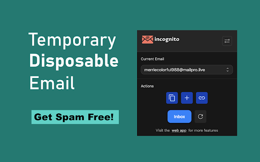 Incognito Mail Disposable temporary email addresses from Chrome web store to be run with OffiDocs Chromium online Incognito Mail Disposable temporary email addresses from Chrome web store to be run with OffiDocs Chromium online