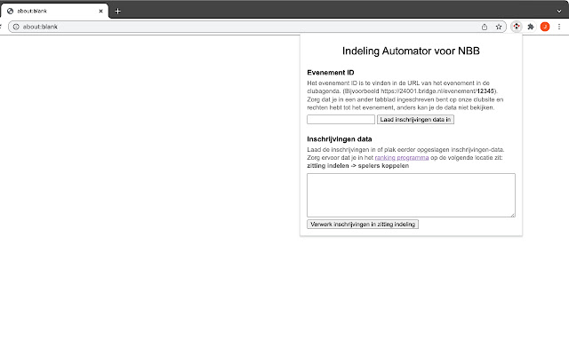 Indeling Automator voor NBB from Chrome web store to be run with OffiDocs Chromium online Indeling Automator voor NBB from Chrome web store to be run with OffiDocs Chromium online