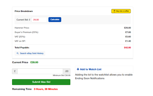 John Pye Auction Fee VAT Calculator from Chrome web store to be run with OffiDocs Chromium online John Pye Auction Fee VAT Calculator from Chrome web store to be run with OffiDocs Chromium online
