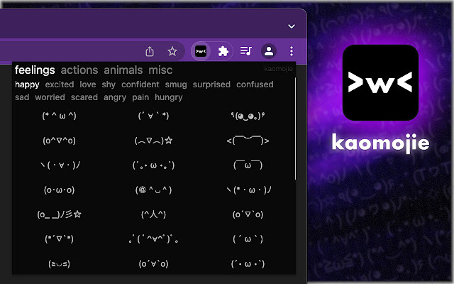 Kaomojie from Chrome web store to be run with OffiDocs Chromium online Kaomojie from Chrome web store to be run with OffiDocs Chromium online