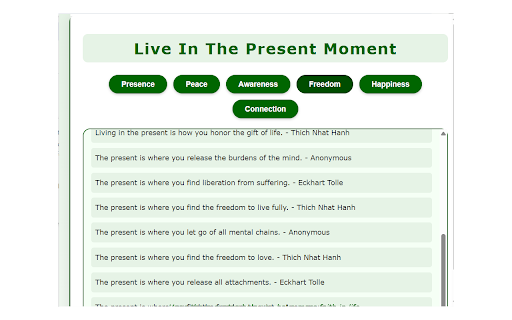 Live in the Present Moment from Chrome web store to be run with OffiDocs Chromium online Live in the Present Moment from Chrome web store to be run with OffiDocs Chromium online