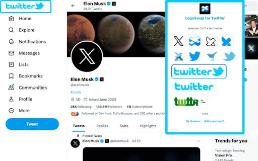 LogoSwap: Twitter X Logo Changer from Chrome web store to be run with OffiDocs Chromium online LogoSwap: Twitter X Logo Changer from Chrome web store to be run with OffiDocs Chromium online