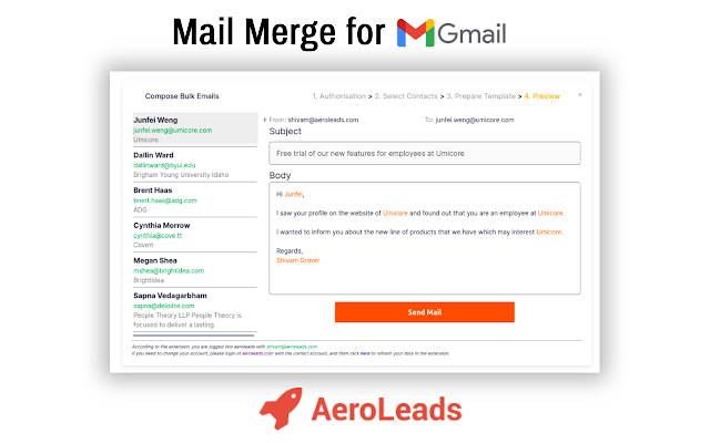 Mail Merge for Gmail Aeroleads from Chrome web store to be run with OffiDocs Chromium online Mail Merge for Gmail Aeroleads from Chrome web store to be run with OffiDocs Chromium online