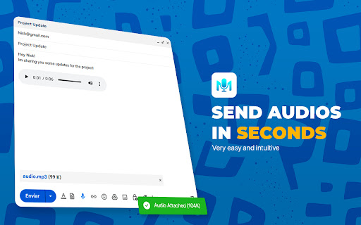 MicMyMail Send voice messages in Gmail for FREE from Chrome web store to be run with OffiDocs Chromium online MicMyMail Send voice messages in Gmail for FREE from Chrome web store to be run with OffiDocs Chromium online