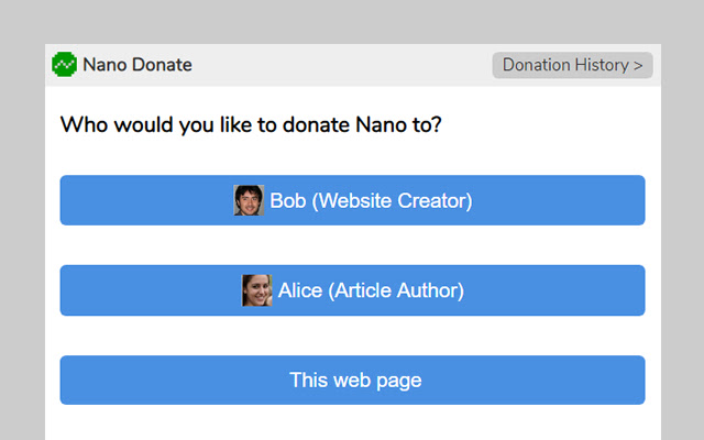 Nano Donate from Chrome web store to be run with OffiDocs Chromium online Nano Donate from Chrome web store to be run with OffiDocs Chromium online