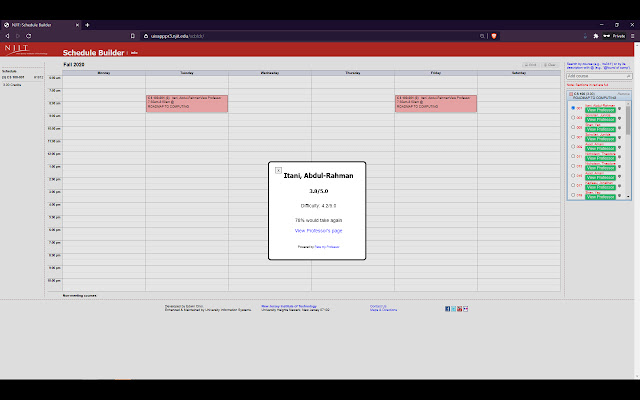 NJIT Schedule Builder RMP from Chrome web store to be run with OffiDocs Chromium online NJIT Schedule Builder RMP from Chrome web store to be run with OffiDocs Chromium online