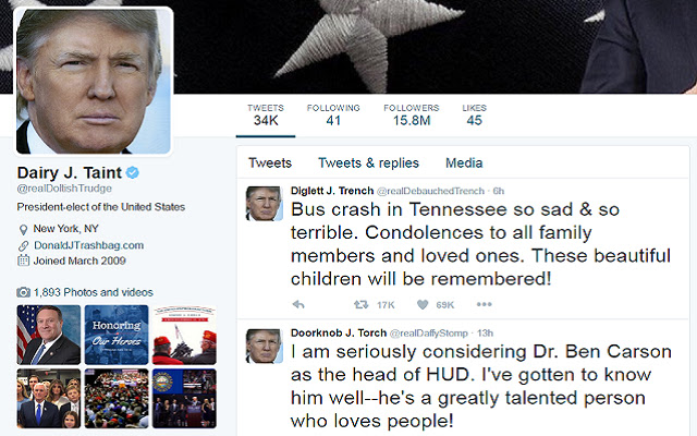 Nonsensical Trump Monikers from Chrome web store to be run with OffiDocs Chromium online Nonsensical Trump Monikers from Chrome web store to be run with OffiDocs Chromium online