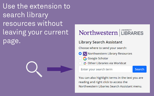 Northwestern Libraries Search Assistant from Chrome web store to be run with OffiDocs Chromium online Northwestern Libraries Search Assistant from Chrome web store to be run with OffiDocs Chromium online