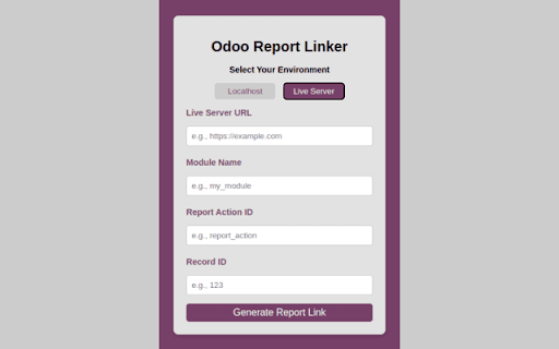 Odoo Report Linker from Chrome web store to be run with OffiDocs Chromium online Odoo Report Linker from Chrome web store to be run with OffiDocs Chromium online