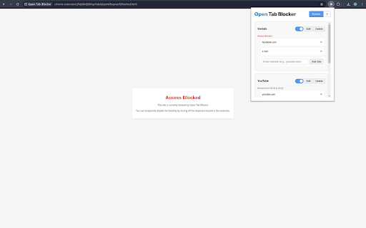 Open Tab Blocker from Chrome web store to be run with OffiDocs Chromium online Open Tab Blocker from Chrome web store to be run with OffiDocs Chromium online