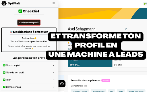 OptiMalt : optimise ton profil Malt from Chrome web store to be run with OffiDocs Chromium online OptiMalt : optimise ton profil Malt from Chrome web store to be run with OffiDocs Chromium online