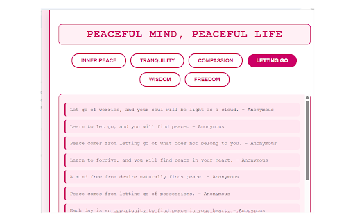 Peaceful Mind, Peaceful Life from Chrome web store to be run with OffiDocs Chromium online Peaceful Mind, Peaceful Life from Chrome web store to be run with OffiDocs Chromium online