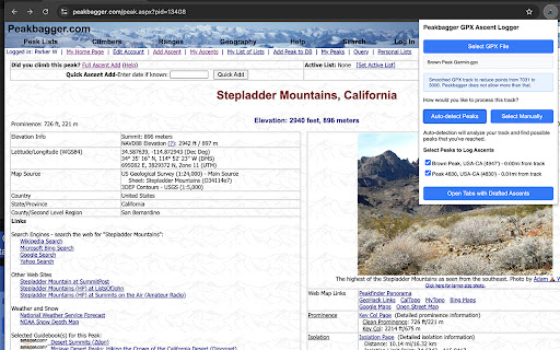 Peakbagger GPX Ascent Logger from Chrome web store to be run with OffiDocs Chromium online Peakbagger GPX Ascent Logger from Chrome web store to be run with OffiDocs Chromium online