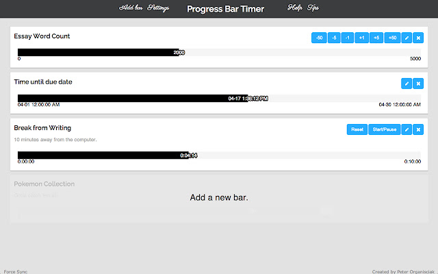 Progress Bar Timer from Chrome web store to be run with OffiDocs Chromium online Progress Bar Timer from Chrome web store to be run with OffiDocs Chromium online